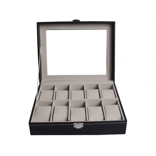 10 Slots PU Leather Watch Box Display Jewelry Case Organizer