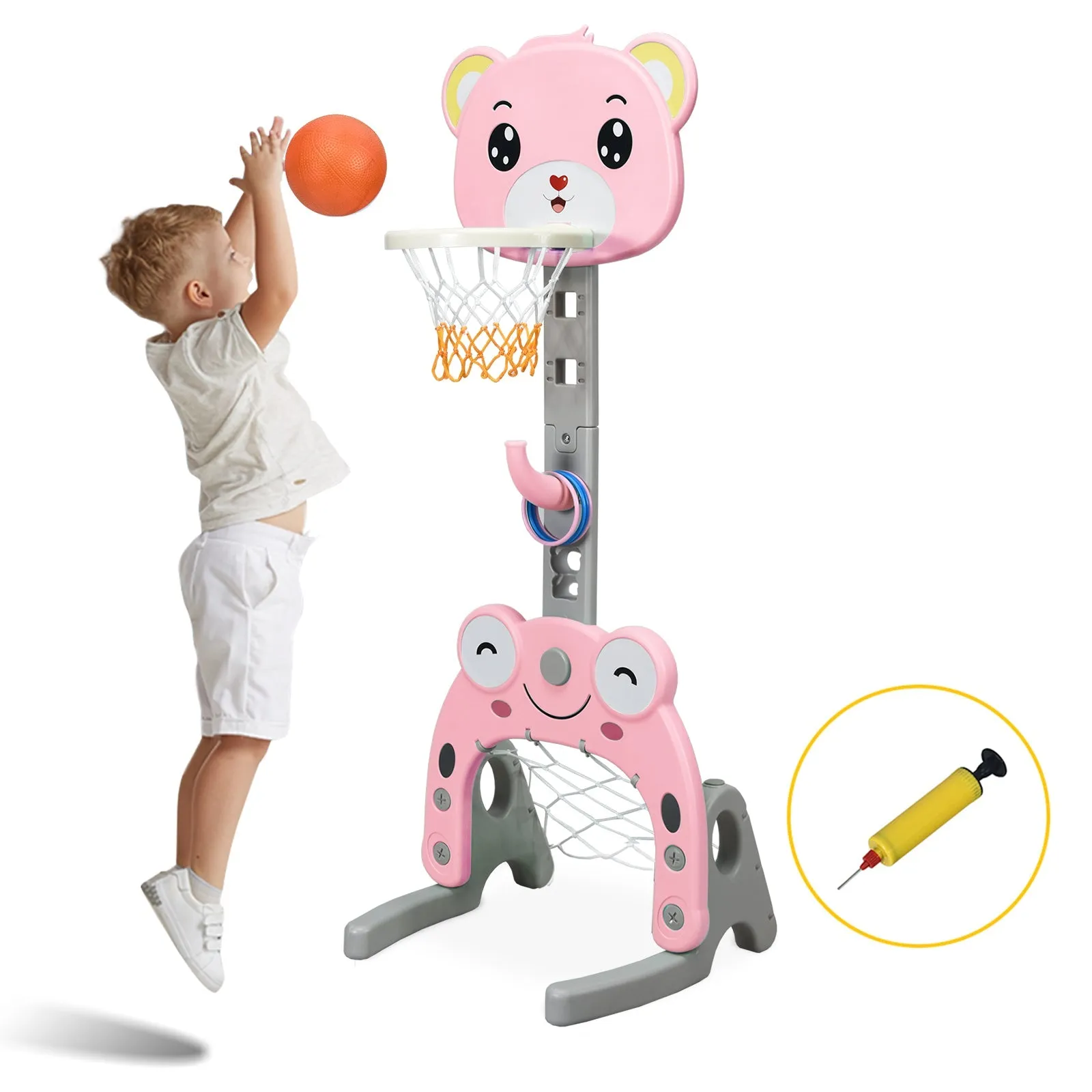 3 IN 1 Kids Basketball Hoop and Stand Set-Pink