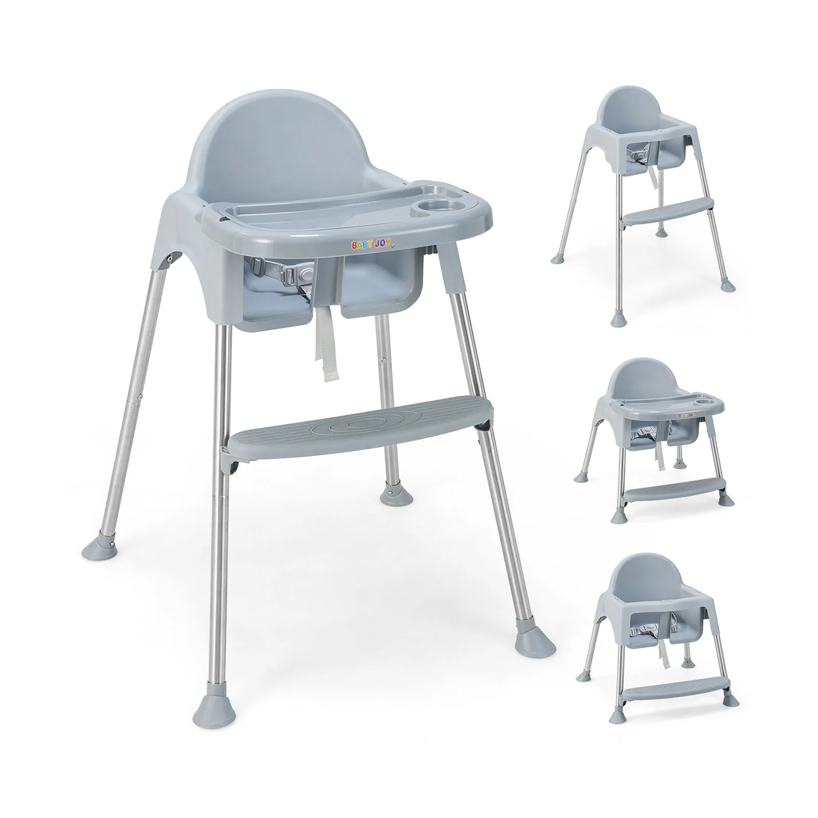 4 in 1 Adjustable Baby High Chair with Double Removable Tray-Grey