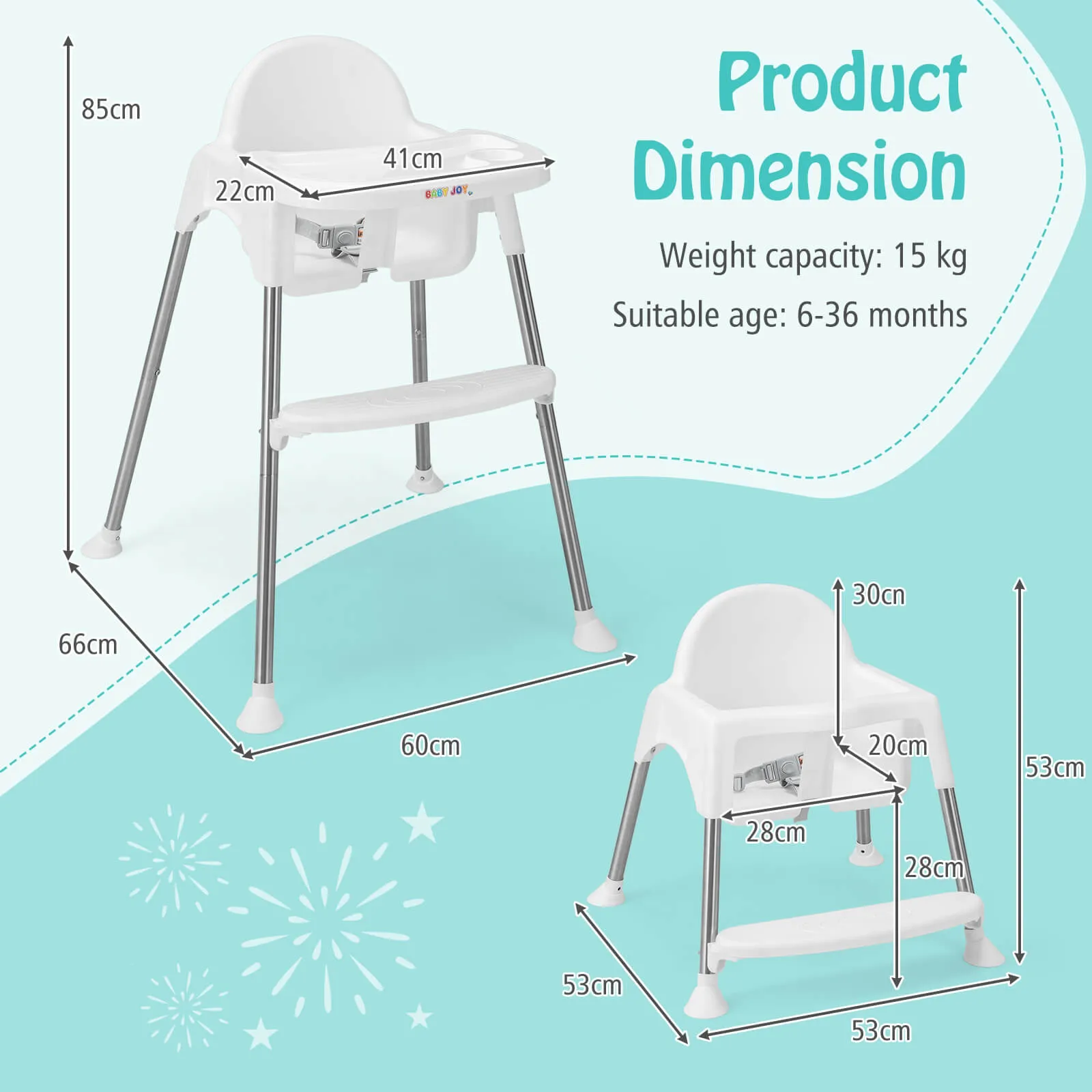 4 in 1 Adjustable Baby High Chair with Double Removable Tray-White