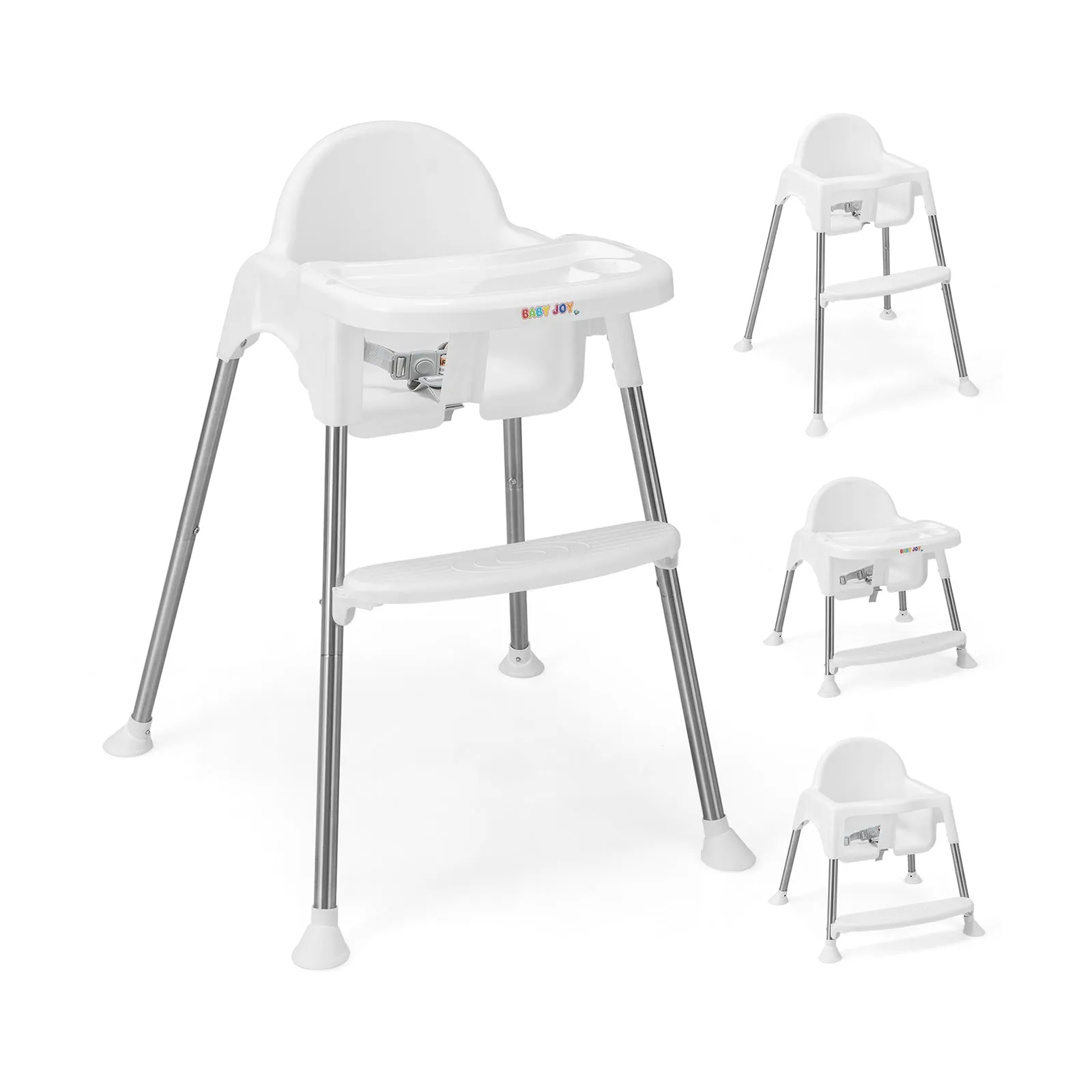 4 in 1 Adjustable Baby High Chair with Double Removable Tray-White