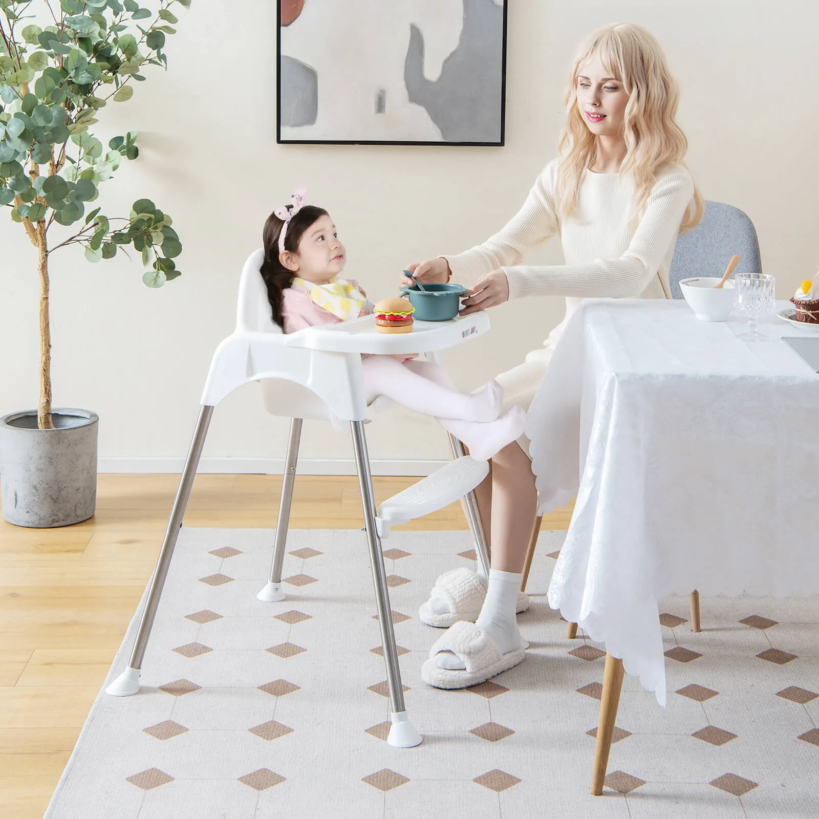 4 in 1 Adjustable Baby High Chair with Double Removable Tray-White