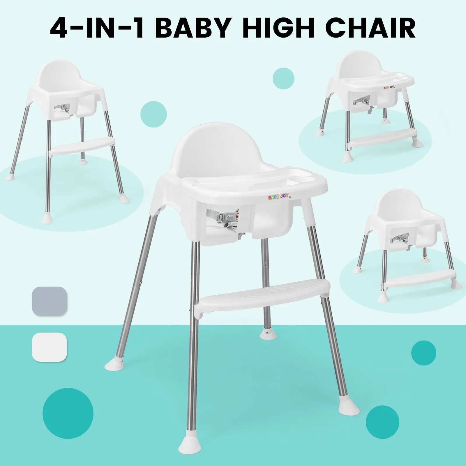 4 in 1 Adjustable Baby High Chair with Double Removable Tray-White