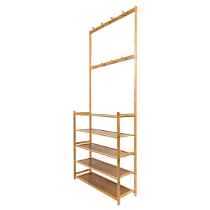 5-Tier Bamboo Coat Shoe Rack with 8 Hooks & Shelves