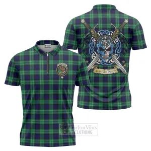 Abercrombie Tartan Zipper Polo Shirt with Family Crest Celtic Skull Style