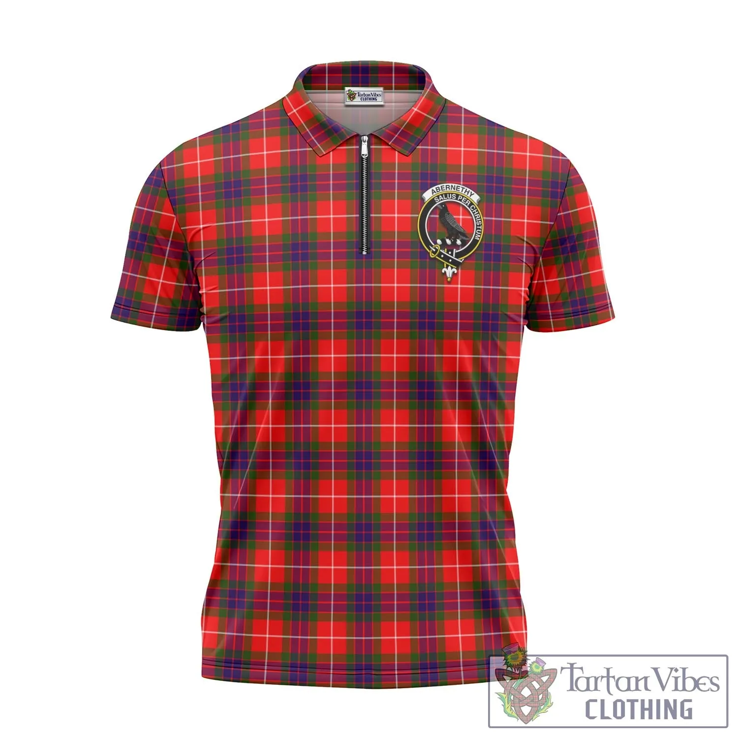 Abernethy Tartan Zipper Polo Shirt with Family Crest