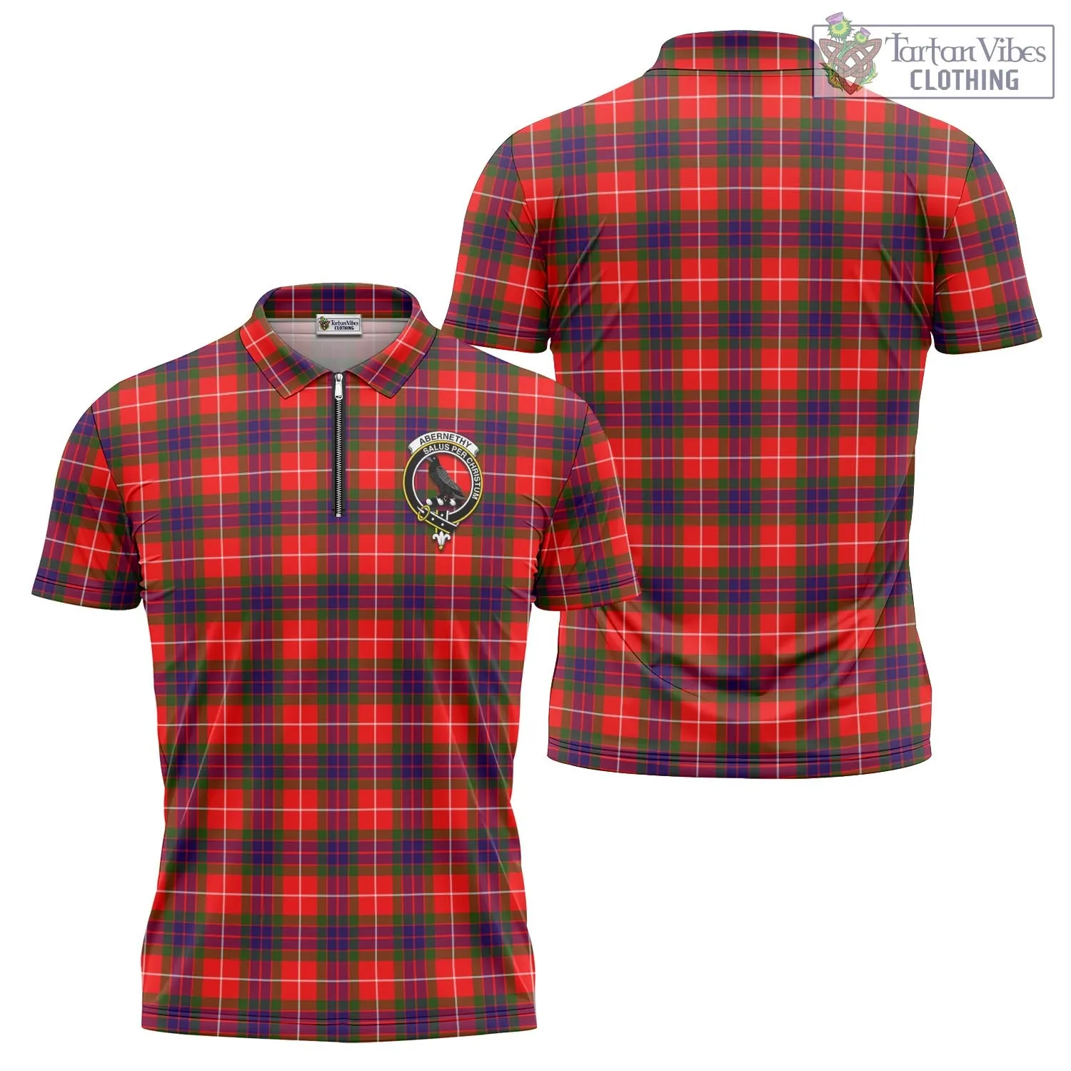 Abernethy Tartan Zipper Polo Shirt with Family Crest