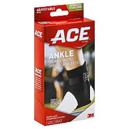 Ace 207266 Ankle Brace with Side Stabilizers One Size Fits All, Black. 1 each