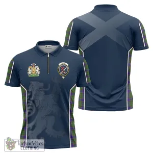 Adam Tartan Zipper Polo Shirt with Family Crest and Lion Rampant Vibes Sport Style