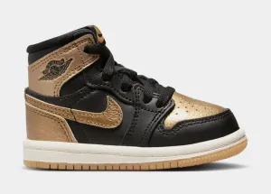 Air Jordan 1 Retro High OG Black And Gold Infant Toddler Lifestyle Shoes (Black/Metallic Gold/Sail)