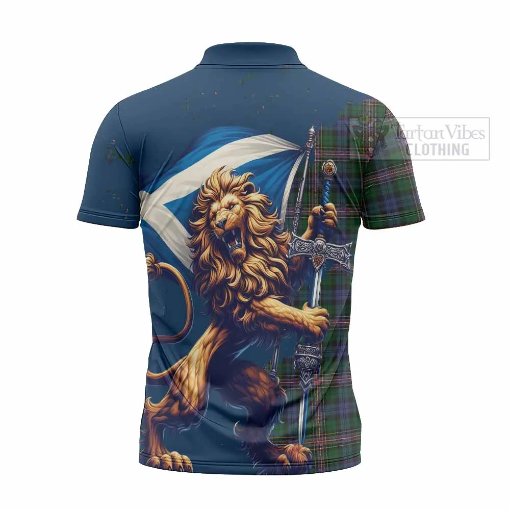 Allison Tartan Family Crest Zipper Polo Shirt with Scottish Majestic Lion