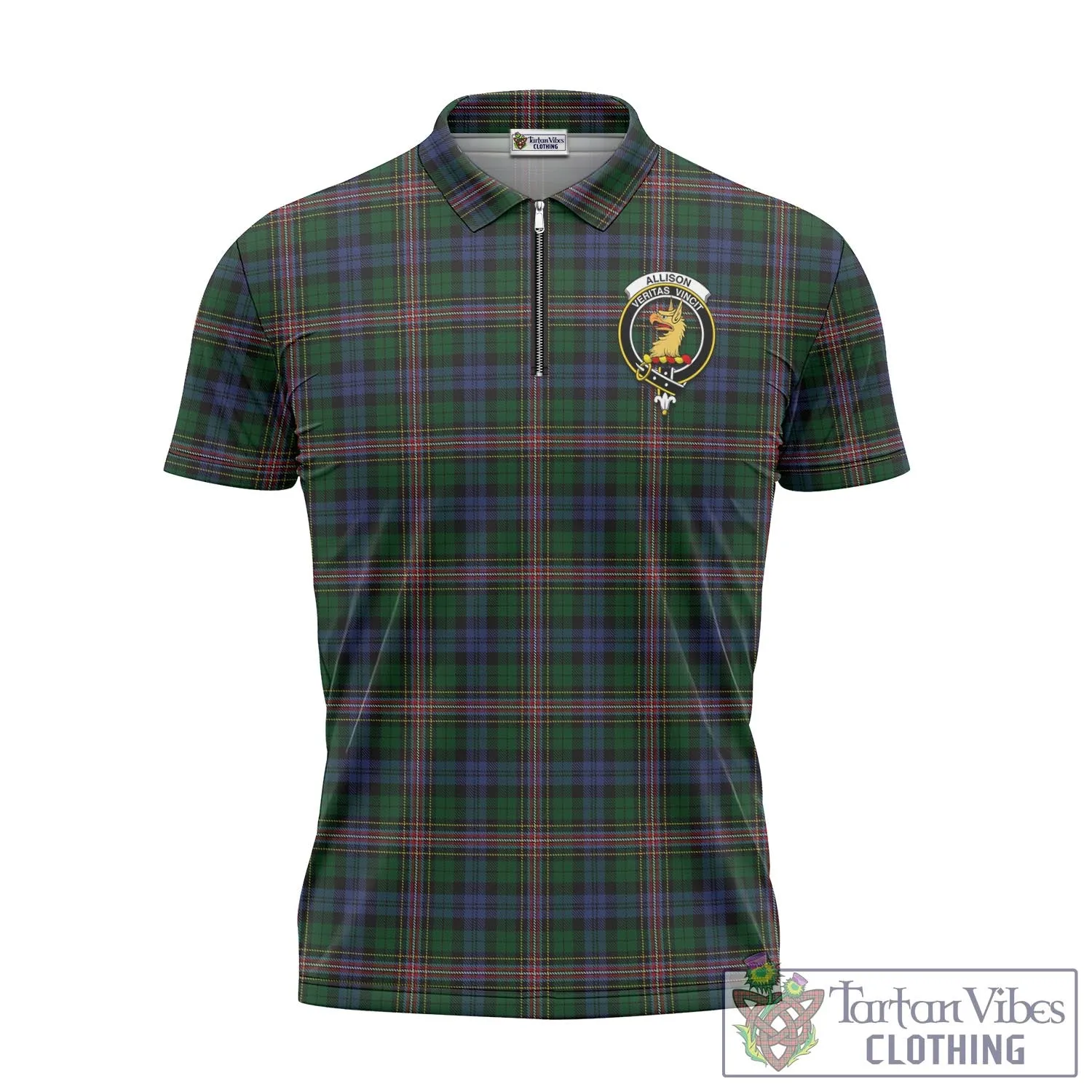 Allison Tartan Zipper Polo Shirt with Family Crest