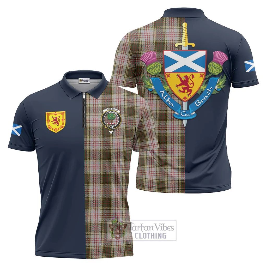 Anderson Dress Tartan Zipper Polo Shirt Alba with Scottish Lion Royal Arm Half Style