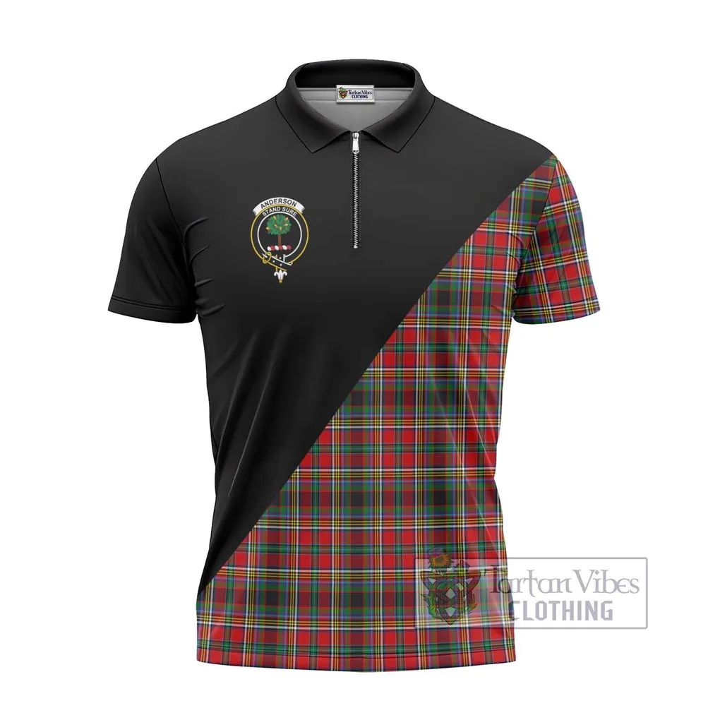 Anderson of Arbrake Tartan Zipper Polo Shirt with Family Crest and Military Logo Style