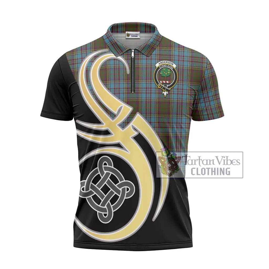 Anderson Tartan Zipper Polo Shirt with Family Crest and Celtic Symbol Style