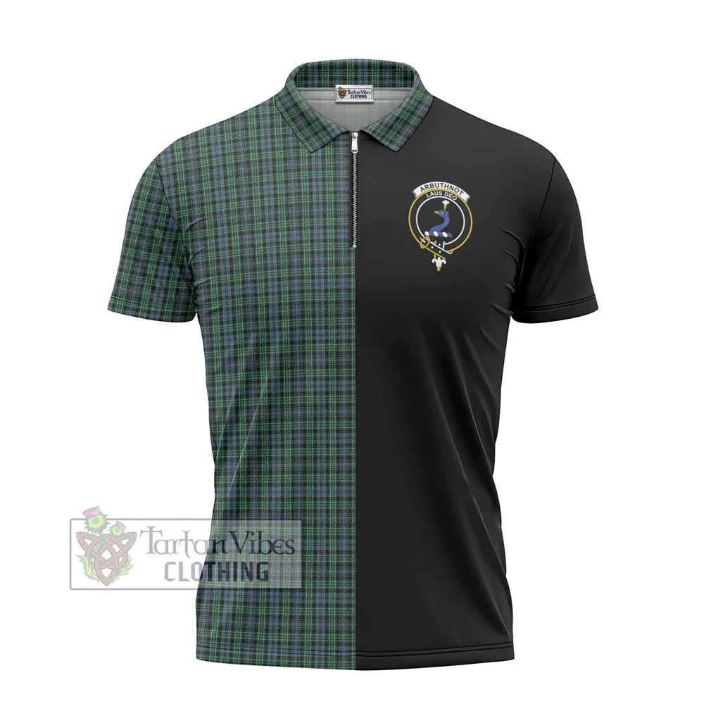 Arbuthnot Tartan Zipper Polo Shirt with Family Crest and Half Of Me Style