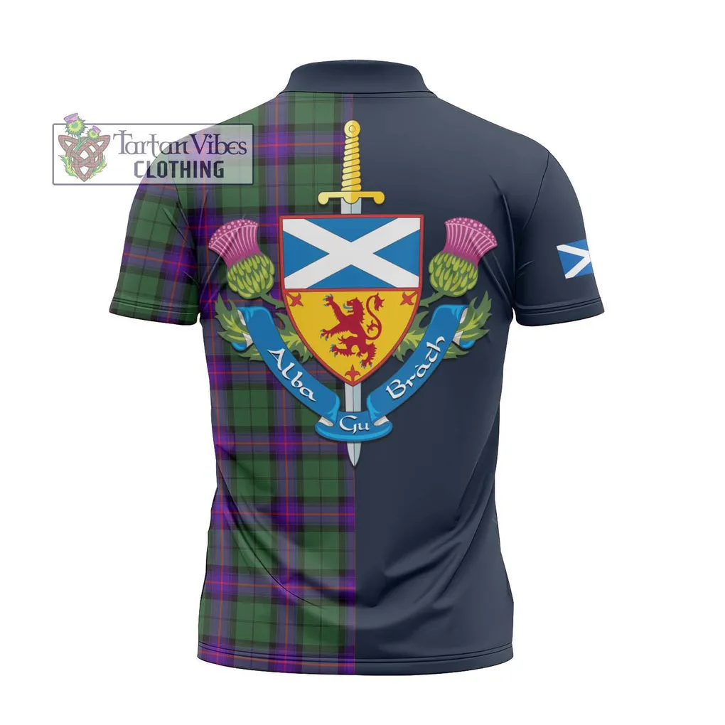 Armstrong Modern Tartan Zipper Polo Shirt Alba with Scottish Lion Royal Arm Half Style