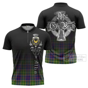 Arnott Tartan Zipper Polo Shirt Featuring Alba Gu Brath Family Crest Celtic Inspired