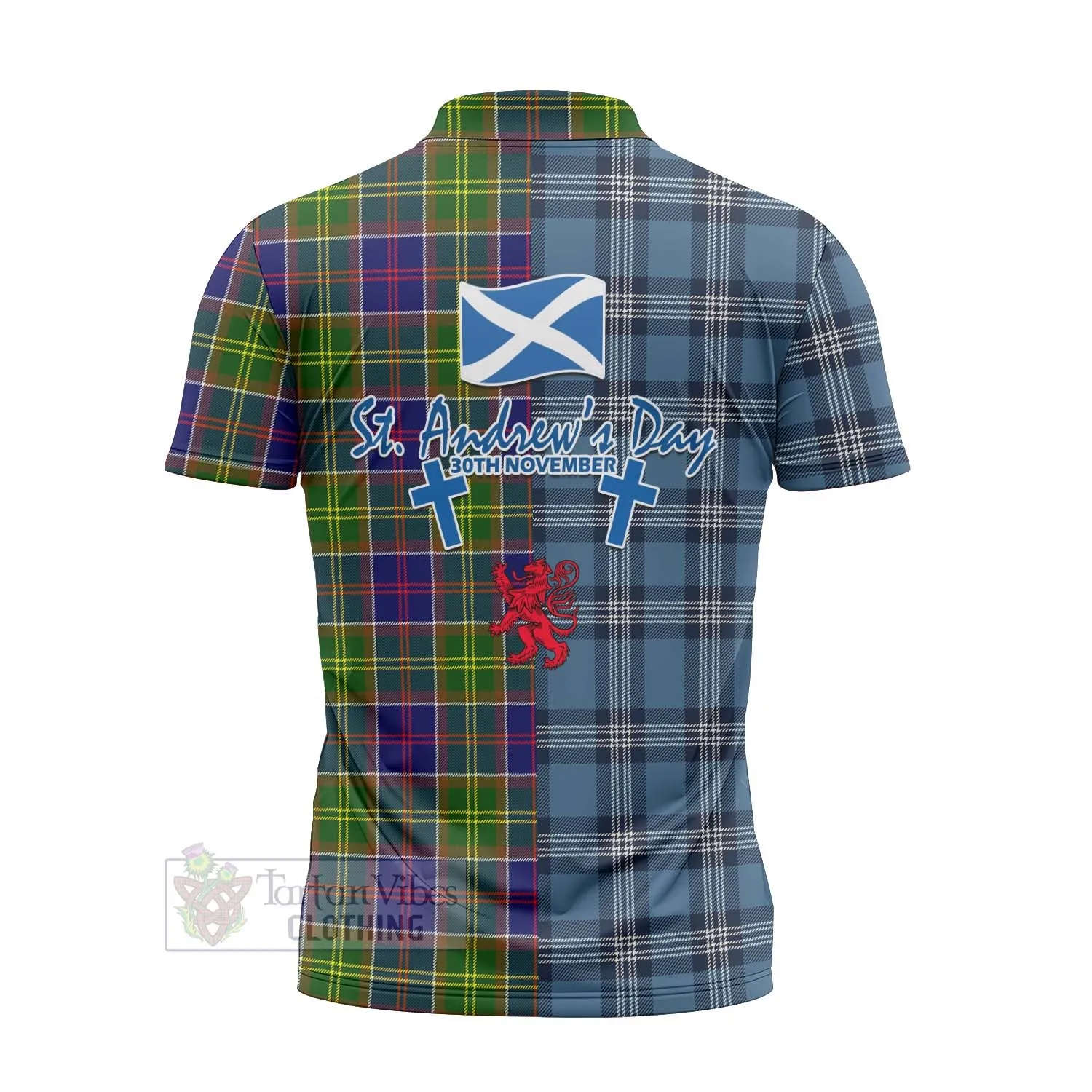 Arnott Tartan Zipper Polo Shirt Happy St. Andrew's Day Half Tartan Style