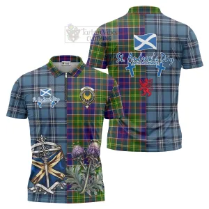 Arnott Tartan Zipper Polo Shirt Happy St. Andrew's Day Half Tartan Style