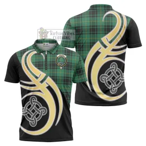 Arthur Ancient Tartan Zipper Polo Shirt with Family Crest and Celtic Symbol Style