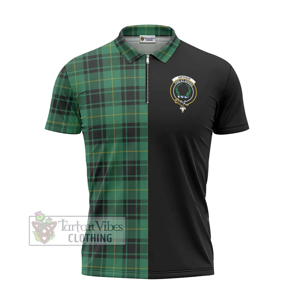 Arthur Ancient Tartan Zipper Polo Shirt with Family Crest and Half Of Me Style