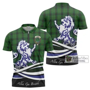 Arthur Highland Tartan Zipper Polo Shirt with Alba Gu Brath Regal Lion Emblem