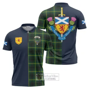 Arthur Modern Tartan Zipper Polo Shirt Alba with Scottish Lion Royal Arm Half Style