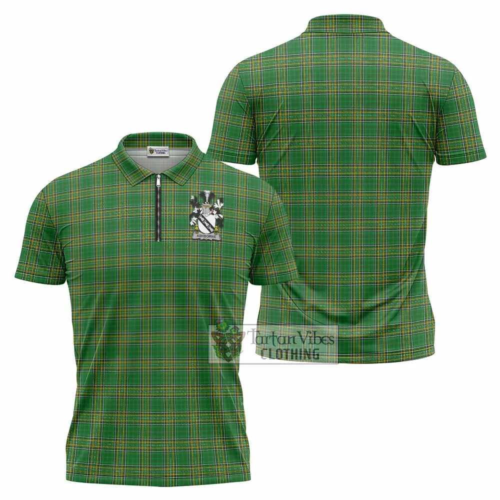 Ashborne Irish Clan Tartan Zipper Polo Shirt with Coat of Arms