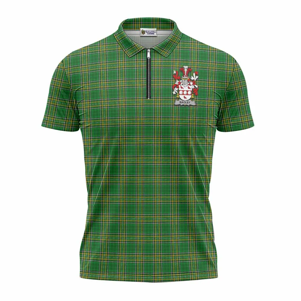 Bagley Irish Clan Tartan Zipper Polo Shirt with Coat of Arms