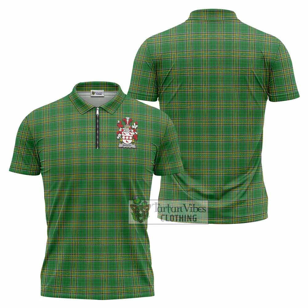 Bagley Irish Clan Tartan Zipper Polo Shirt with Coat of Arms