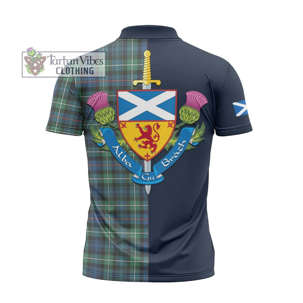 Baillie Ancient Tartan Zipper Polo Shirt Alba with Scottish Lion Royal Arm Half Style