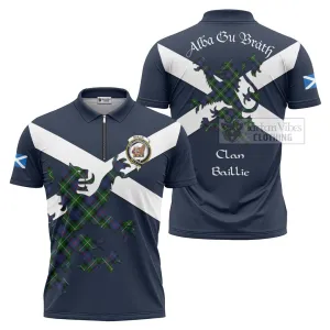 Baillie (Bailey) Tartan Lion Rampant Zipper Polo Shirt Proudly Display Your Heritage with Alba Gu Brath and Clan Name