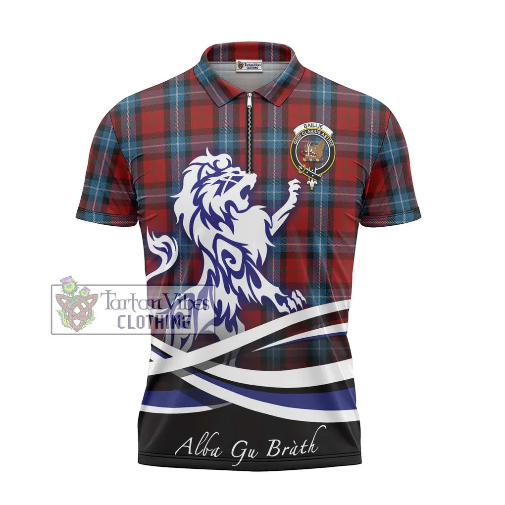 Baillie of Polkemmet Red Tartan Zipper Polo Shirt with Alba Gu Brath Regal Lion Emblem