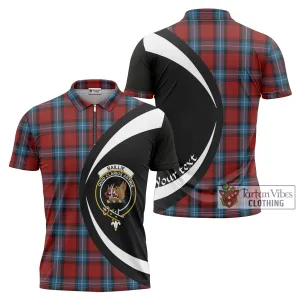 Baillie of Polkemmet Red Tartan Zipper Polo Shirt with Family Crest Circle Style