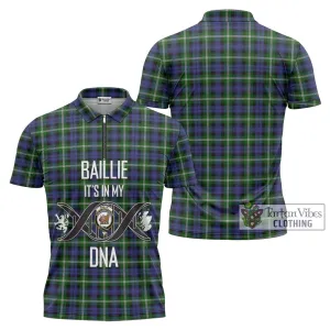 Baillie of Polkemmet Tartan Zipper Polo Shirt with Family Crest DNA In Me Style