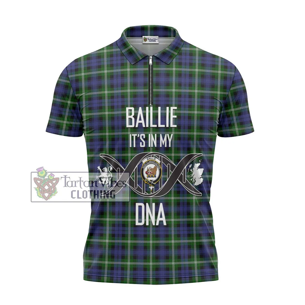 Baillie of Polkemmet Tartan Zipper Polo Shirt with Family Crest DNA In Me Style