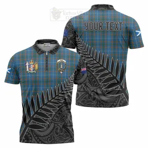 Bain Crest Tartan Zipper Polo Shirt with New Zealand Silver Fern Half Style