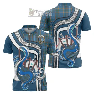 Bain Tartan Zipper Polo Shirt with Epic Bagpipe Style