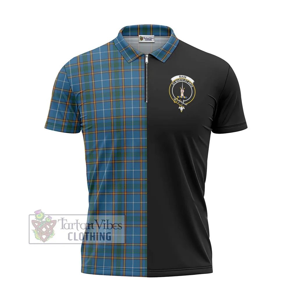 Bain Tartan Zipper Polo Shirt with Family Crest and Half Of Me Style