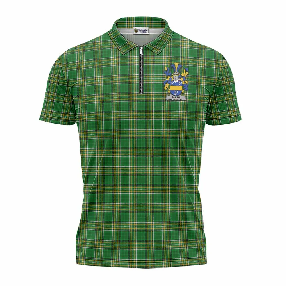 Baker Irish Clan Tartan Zipper Polo Shirt with Coat of Arms