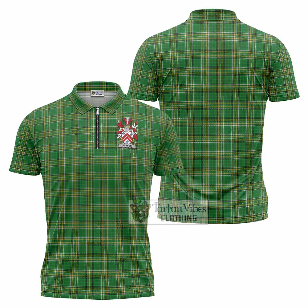 Bamber Irish Clan Tartan Zipper Polo Shirt with Coat of Arms