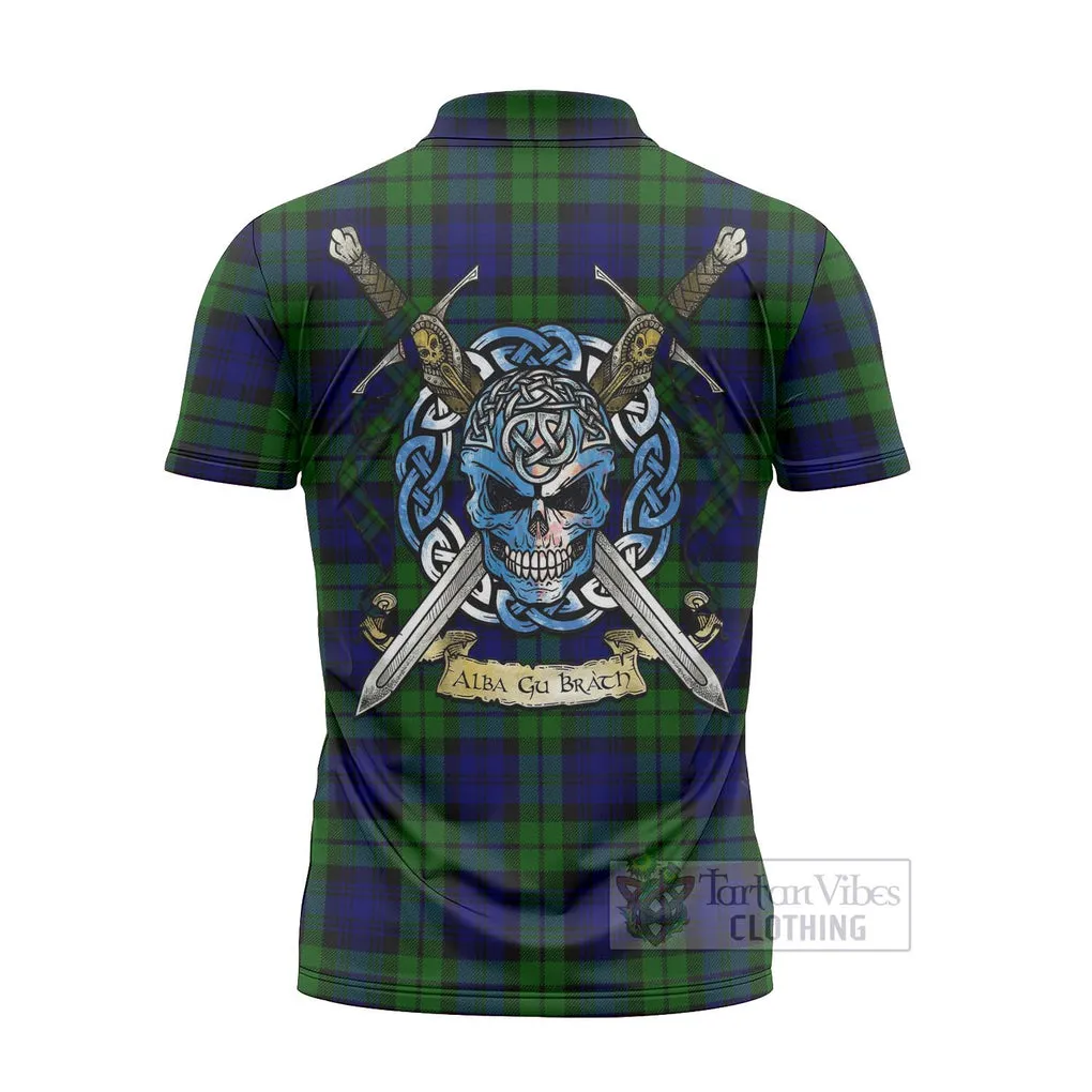 Bannatyne Tartan Zipper Polo Shirt with Family Crest Celtic Skull Style