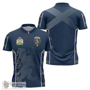 Bannerman Tartan Zipper Polo Shirt with Family Crest and Lion Rampant Vibes Sport Style