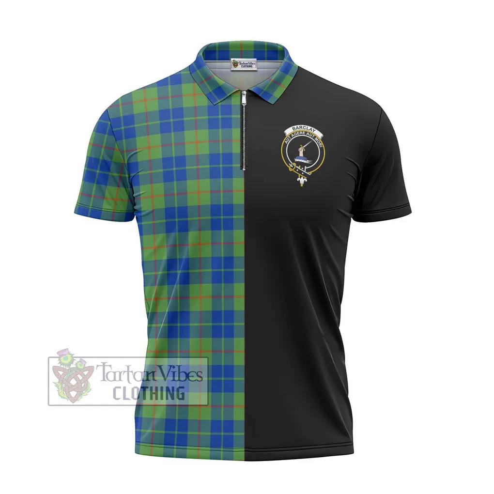 Barclay Hunting Ancient Tartan Zipper Polo Shirt with Family Crest and Half Of Me Style