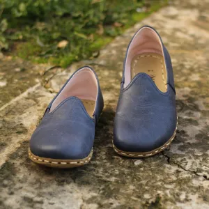 Barefoot Navy Blue Leather Shoes: Handmade For Men's