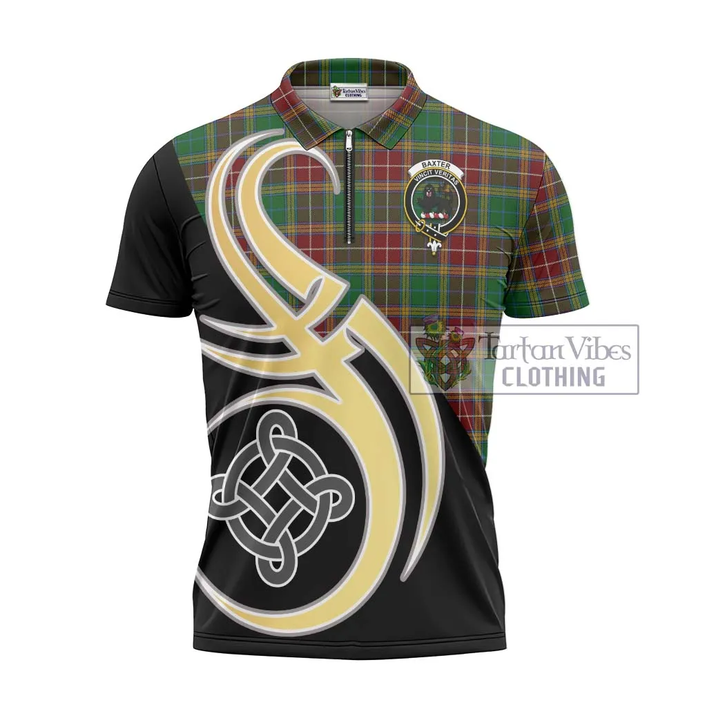 Baxter Tartan Zipper Polo Shirt with Family Crest and Celtic Symbol Style