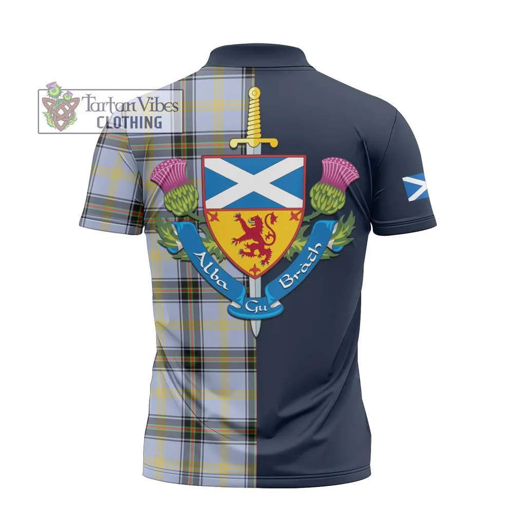 Bell Tartan Zipper Polo Shirt Alba with Scottish Lion Royal Arm Half Style