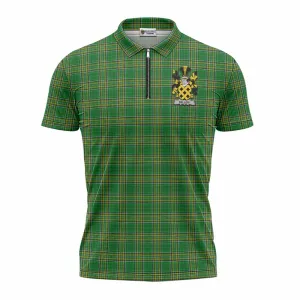 Bellew Irish Clan Tartan Zipper Polo Shirt with Coat of Arms