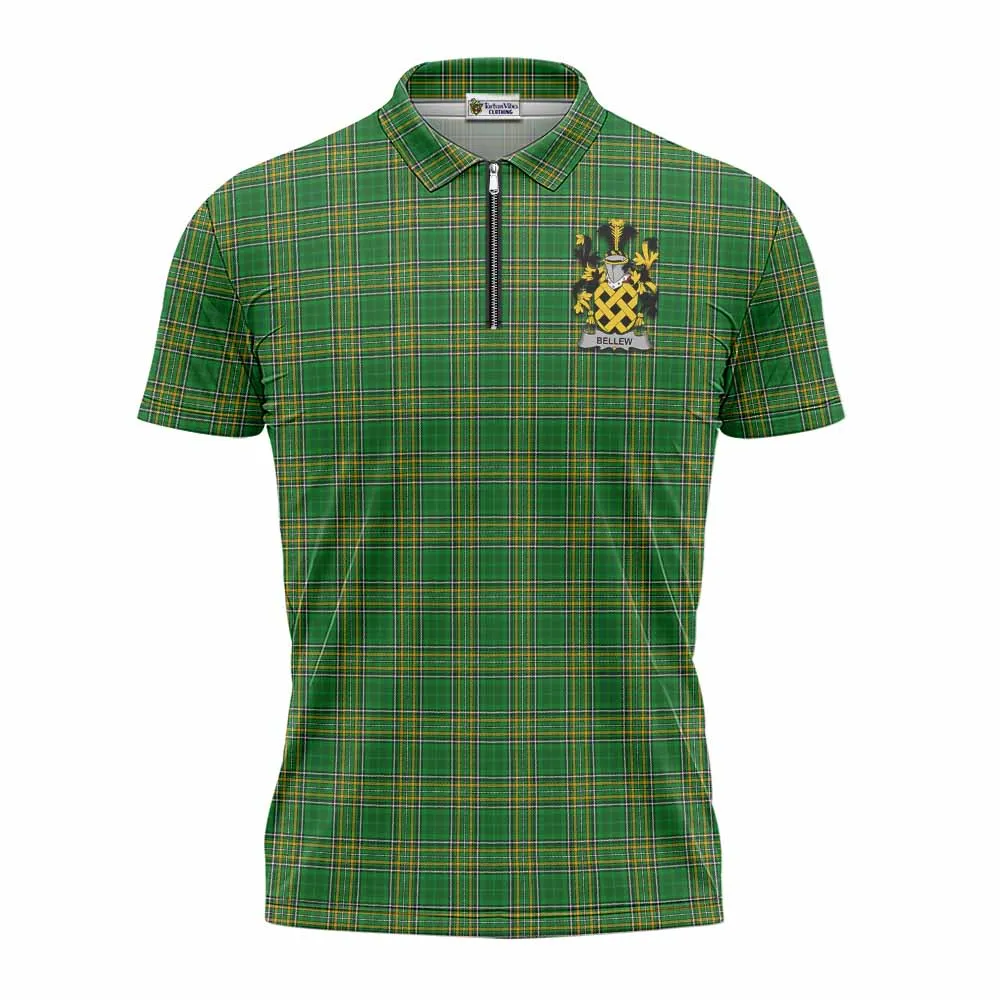 Bellew Irish Clan Tartan Zipper Polo Shirt with Coat of Arms